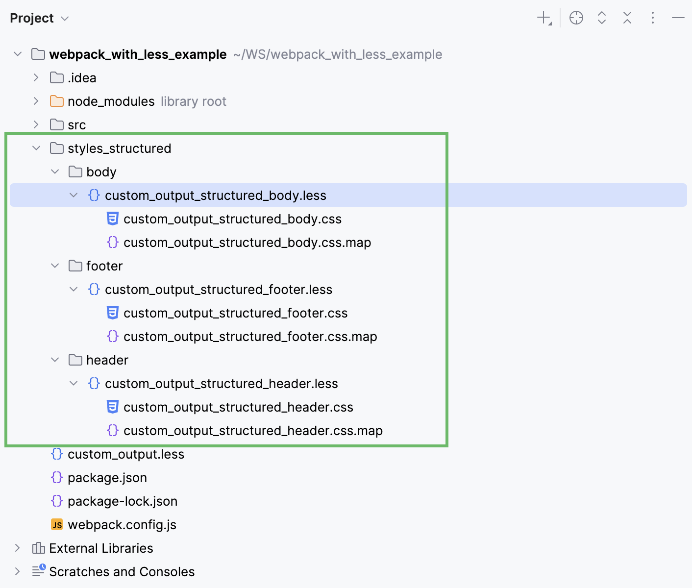 Custom output:the generated files are stored under the source files Custom output:the generated files are stored under the source files