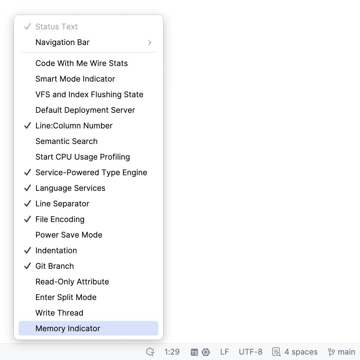 enable memory indicator on the Status bar