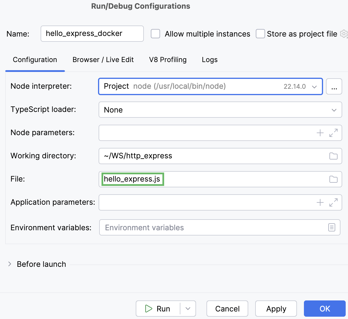 Node.js run/debug configuration: JavaScript file specified Node.js run/debug configuration: JavaScript file specified