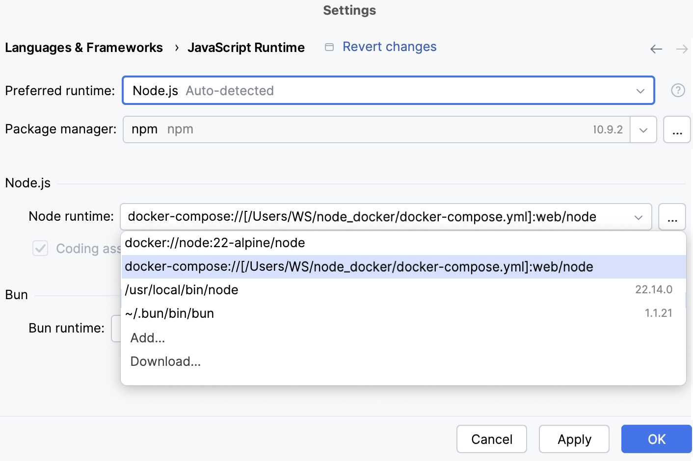 选择默认的 Node.js 配置 选择默认的 Node.js 配置