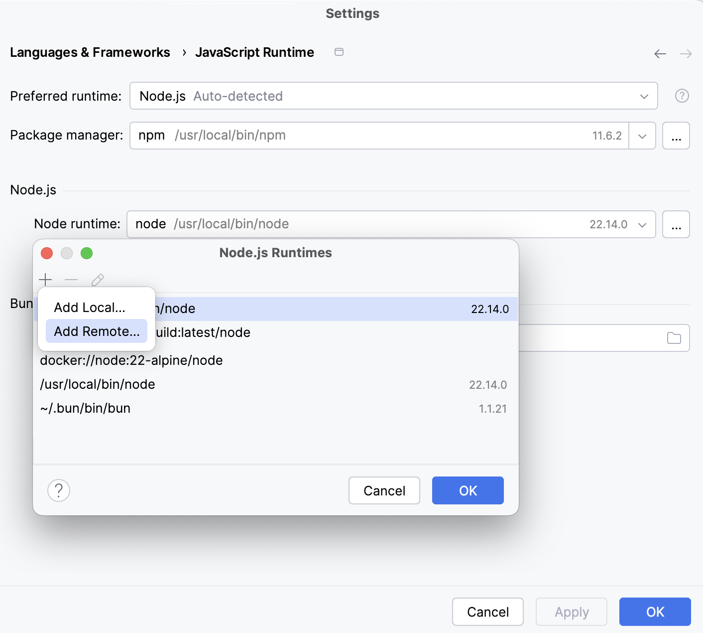 Configure Node.js runtime in Docker container: Add Remote Configure Node.js runtime in Docker container: Add Remote