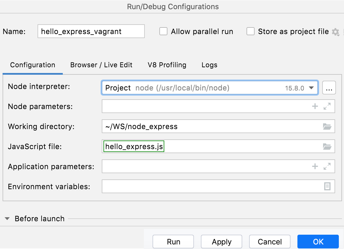 Node.js run/debug configuration: JavaScript file specified Node.js run/debug configuration: JavaScript file specified