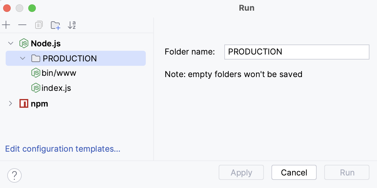 Spevifying the name of a configuration folder Spevifying the name of a configuration folder