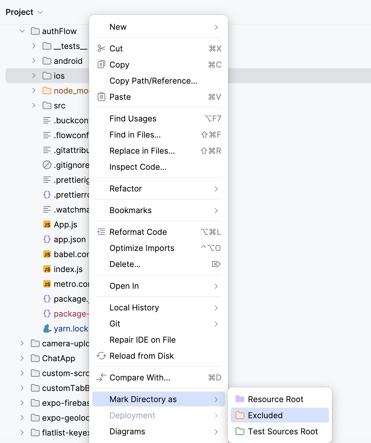 Mark IOS folder as excluded Mark IOS folder as excluded