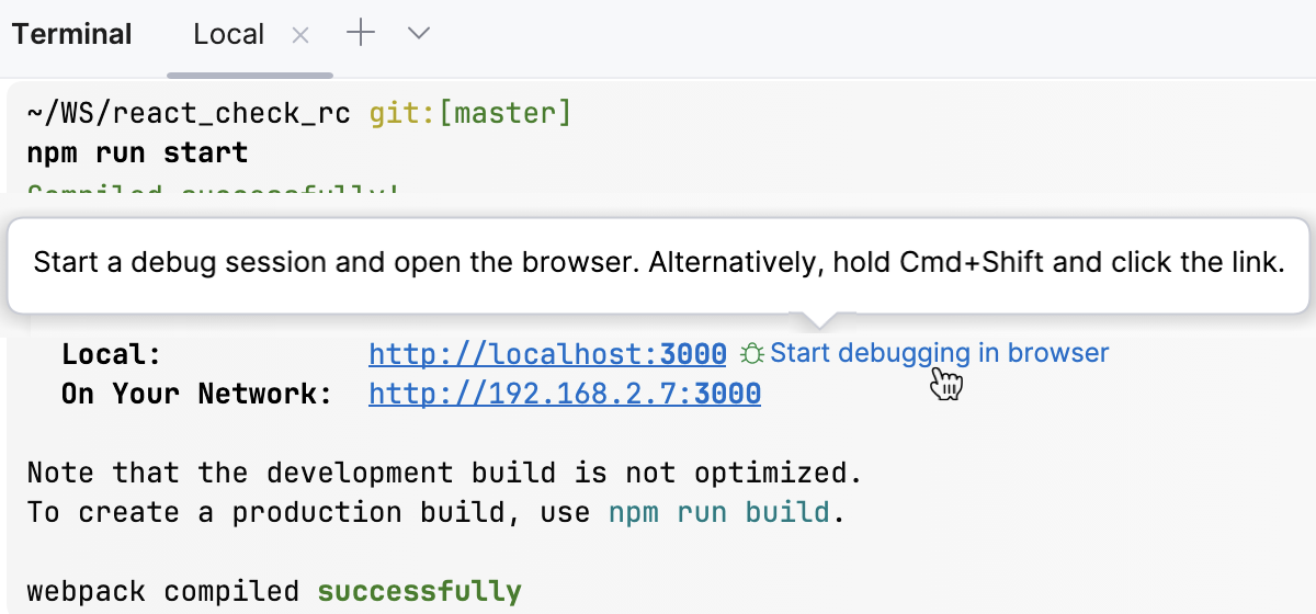 新终端:在浏览器中开始调试按钮 新终端:在浏览器中开始调试按钮