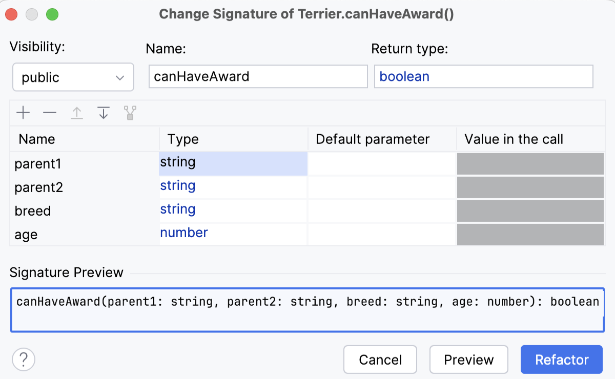 Refactoring dialog Refactoring dialog