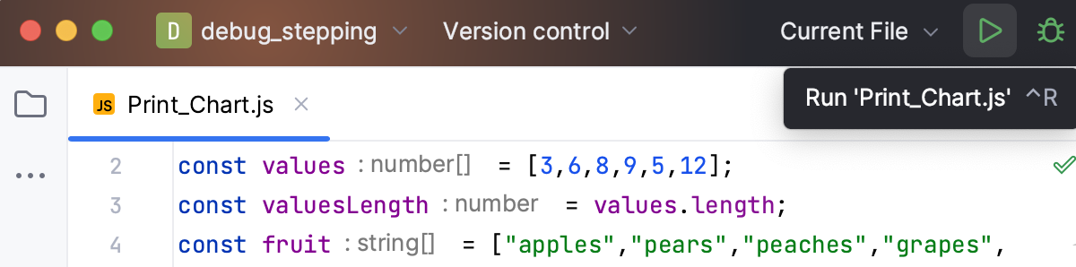 Running a single file from the toolbar Running a single file from the toolbar