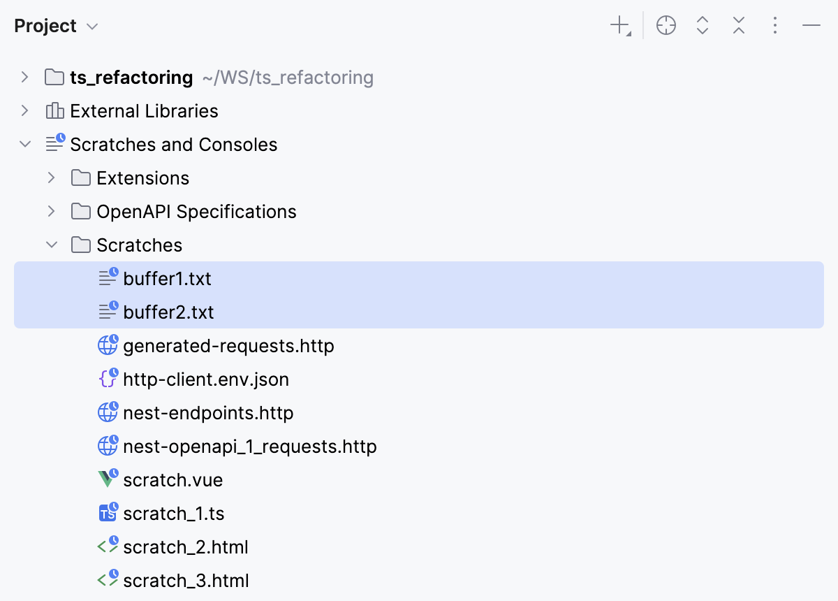 项目窗口中的临时文件 项目窗口中的临时文件