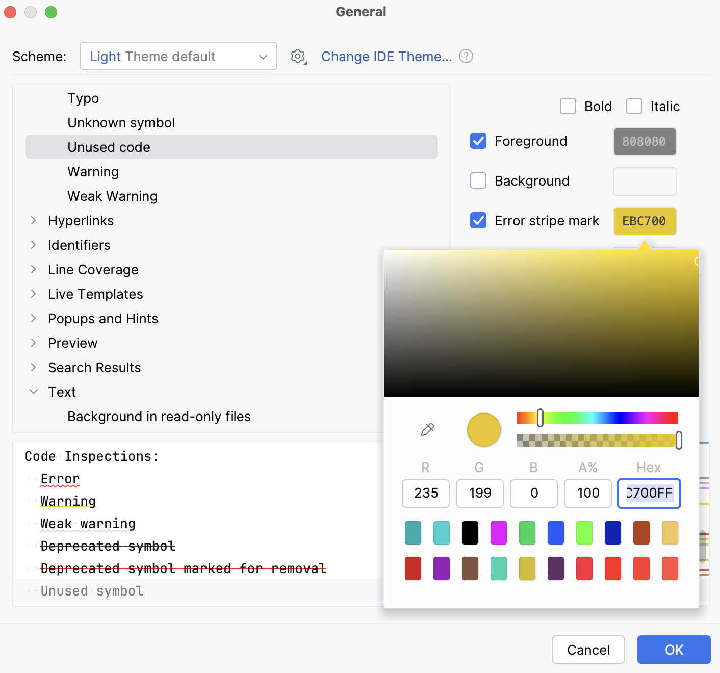 Changing error highlighting
