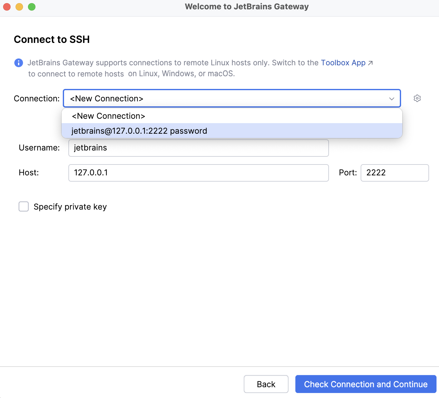 Select SSH connection Select SSH connection