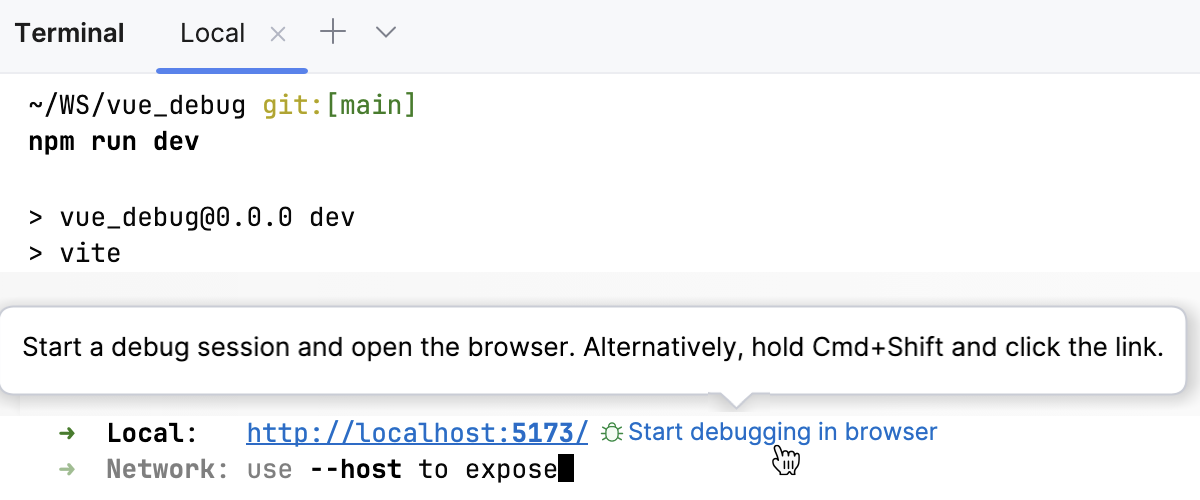 新终端:浏览器中开始调试按钮 新终端:浏览器中开始调试按钮