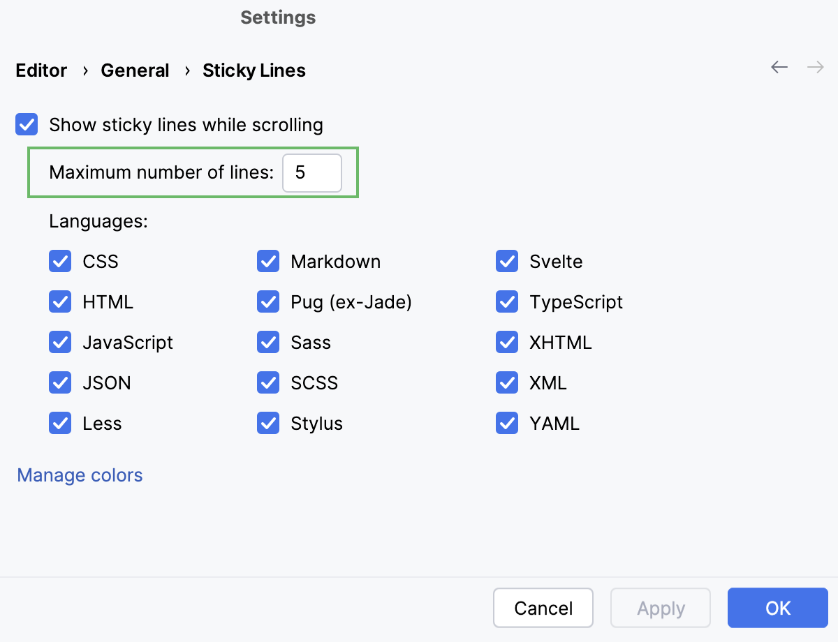 Configure the number of sticky lines Configure the number of sticky lines