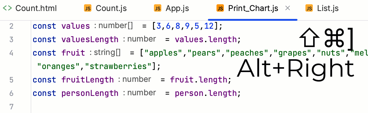 在打开的标签页之间移动