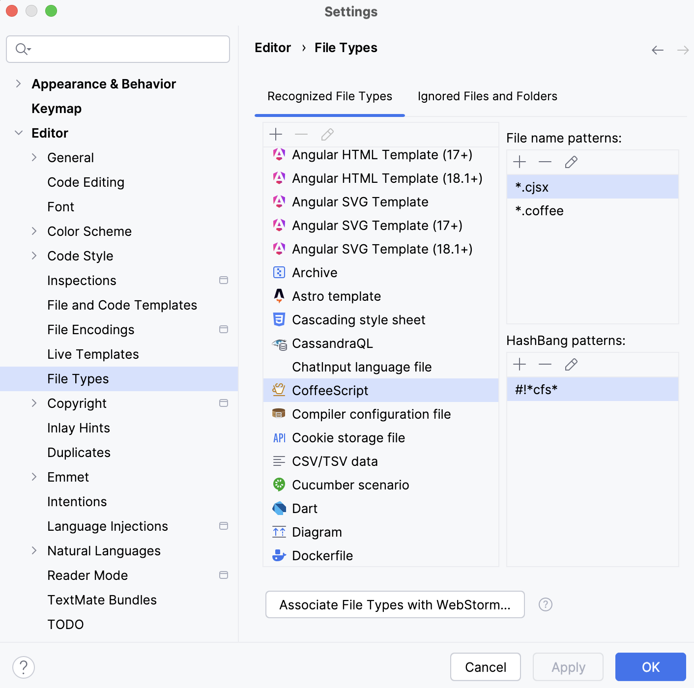 File type settings File type settings