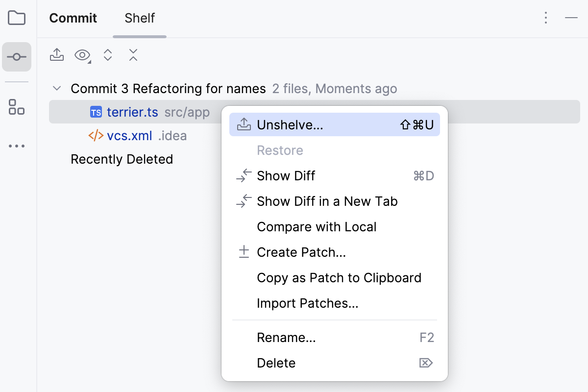 Unshelving changes Unshelving changes