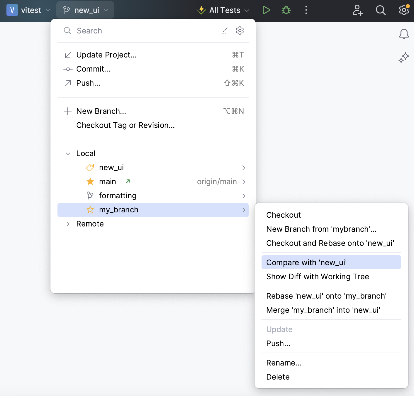 将分支与当前分支进行比较 将分支与当前分支进行比较