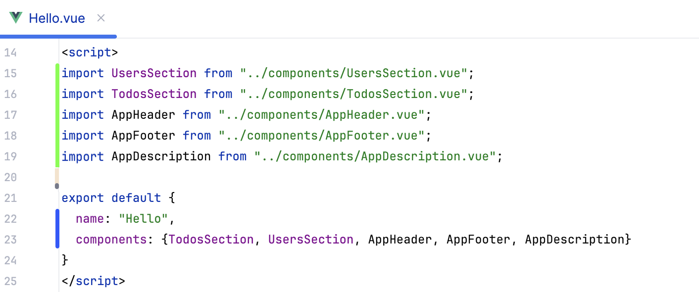 Line status colors shown in the editor Line status colors shown in the editor