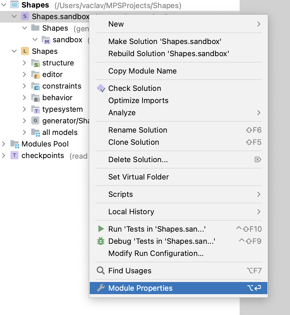 Open Module Properties Open Module Properties