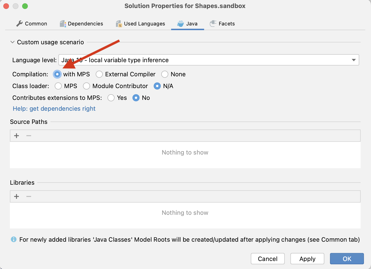 Module Properties dialog Module Properties dialog