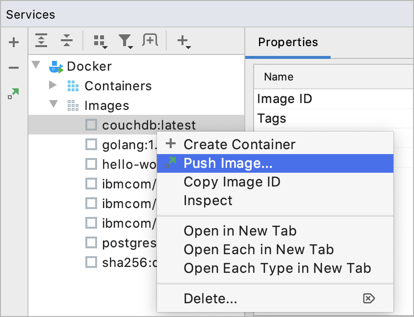 The Push Image context menu item The Push Image context menu item