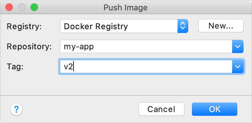 The Push Image dialog The Push Image dialog