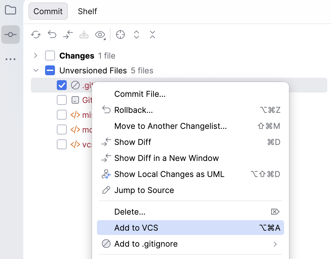 Adding a file to VCS Adding a file to VCS