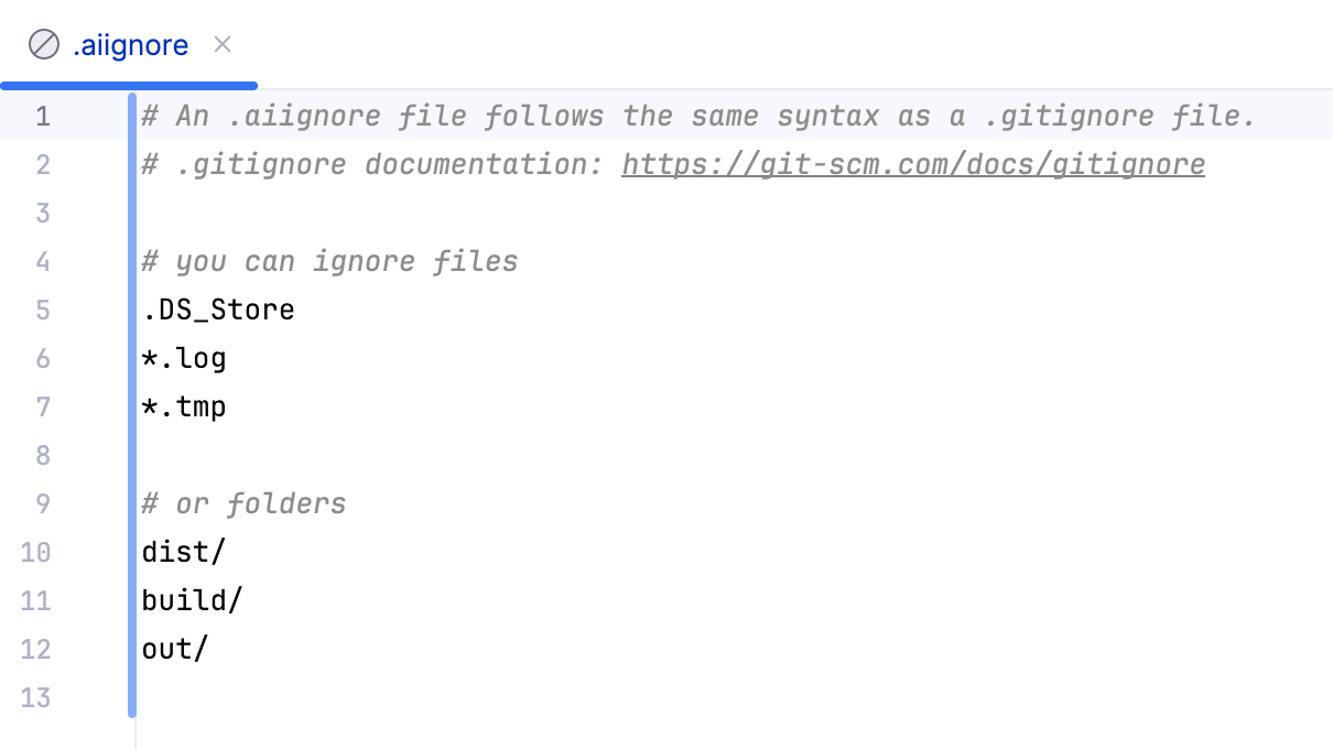 Add restricted files and folders to the .aiignore file
