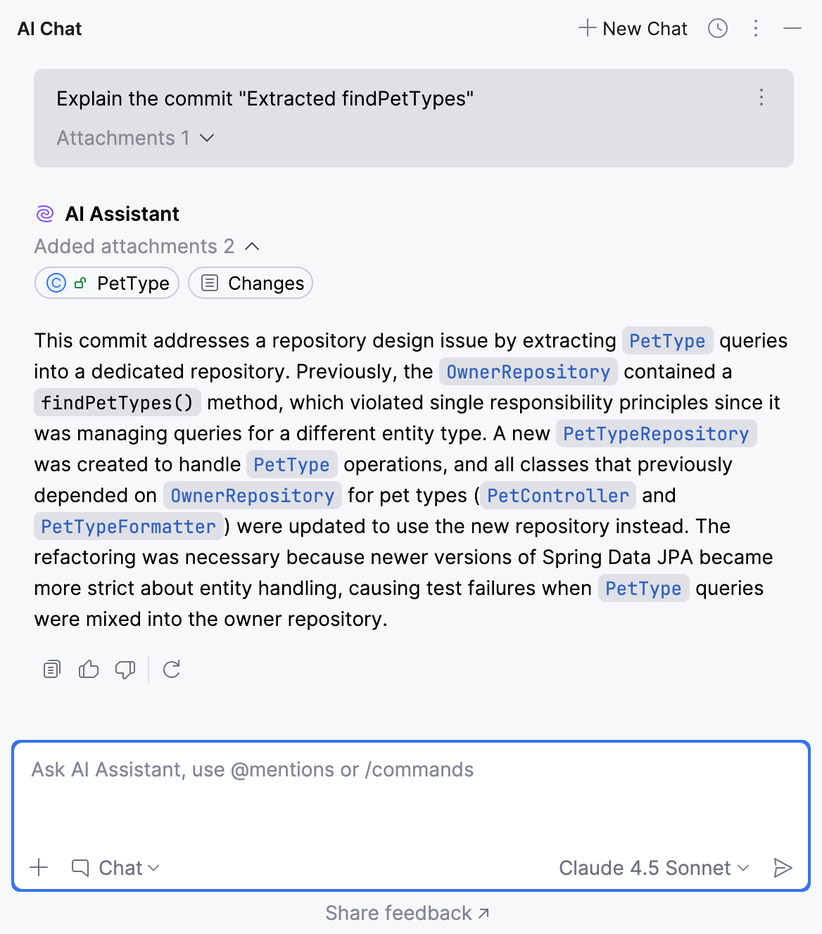 AI&nbsp;Assistant explains commit