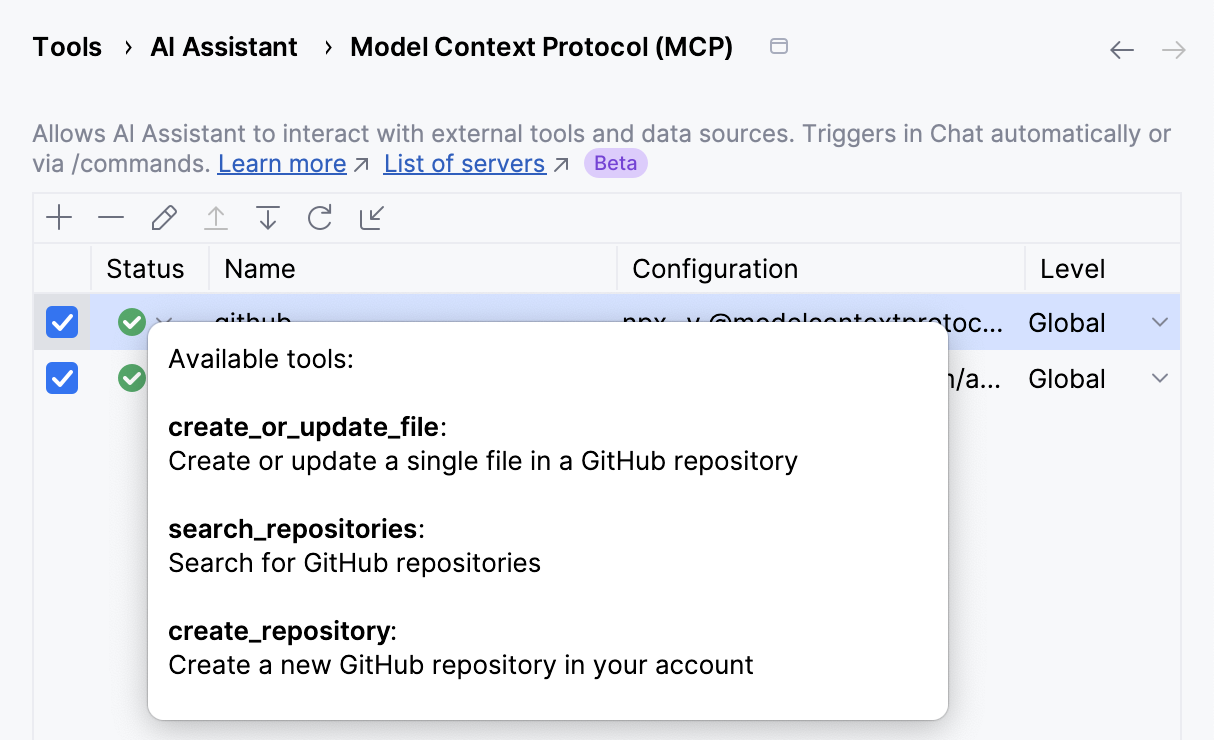 List of available tools
