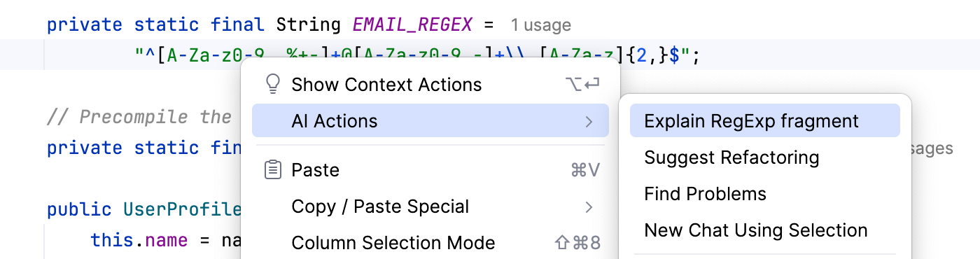 Explain RegExp option in the context menu Explain RegExp option in the context menu