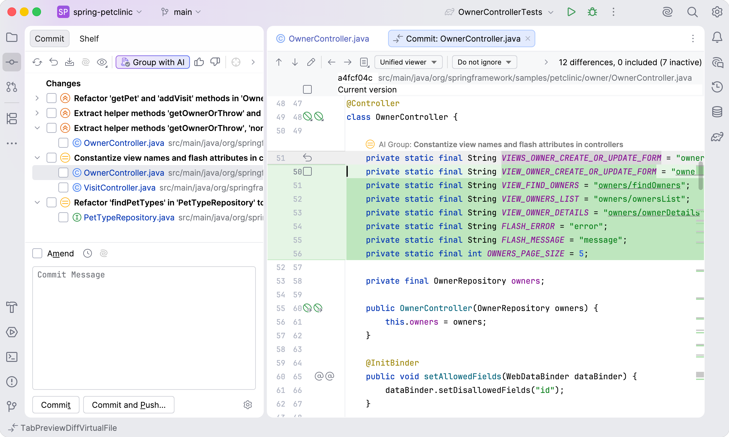 Select a changelist to commit Select a changelist to commit