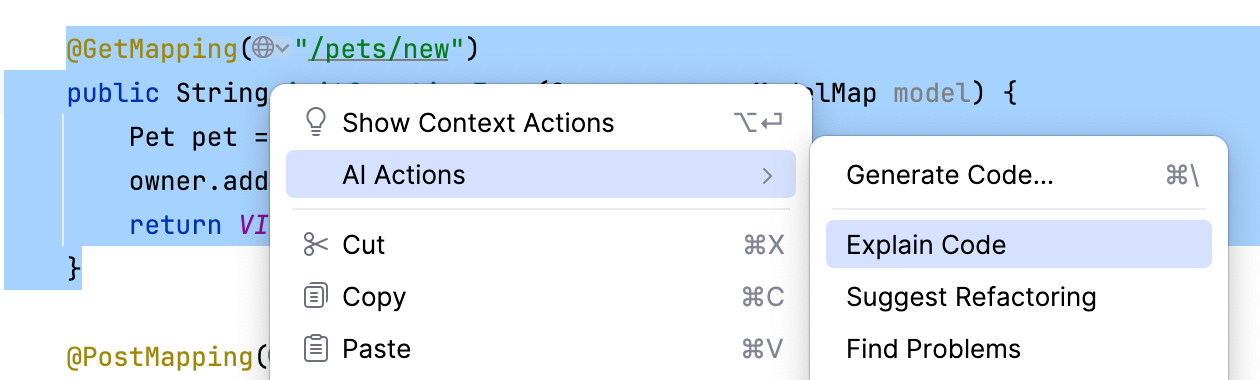 AI Assistant actions - Explain Code AI Assistant actions - Explain Code