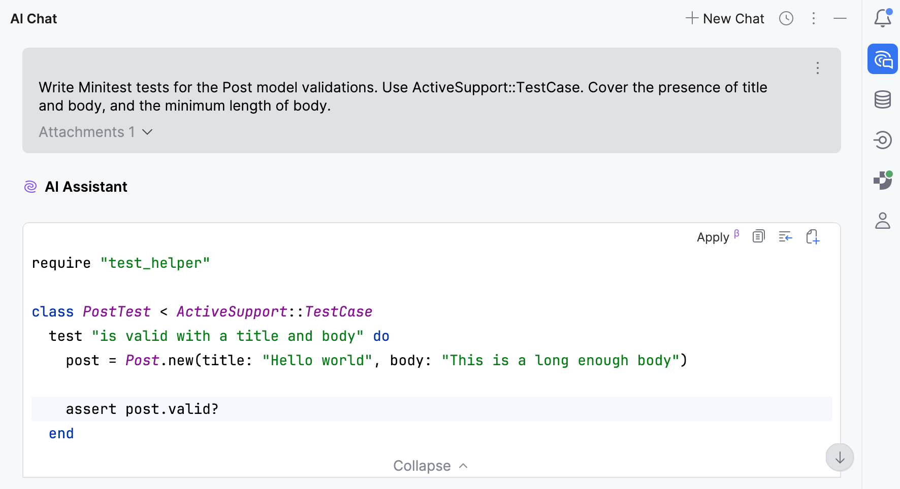 AI Assistant generated tests