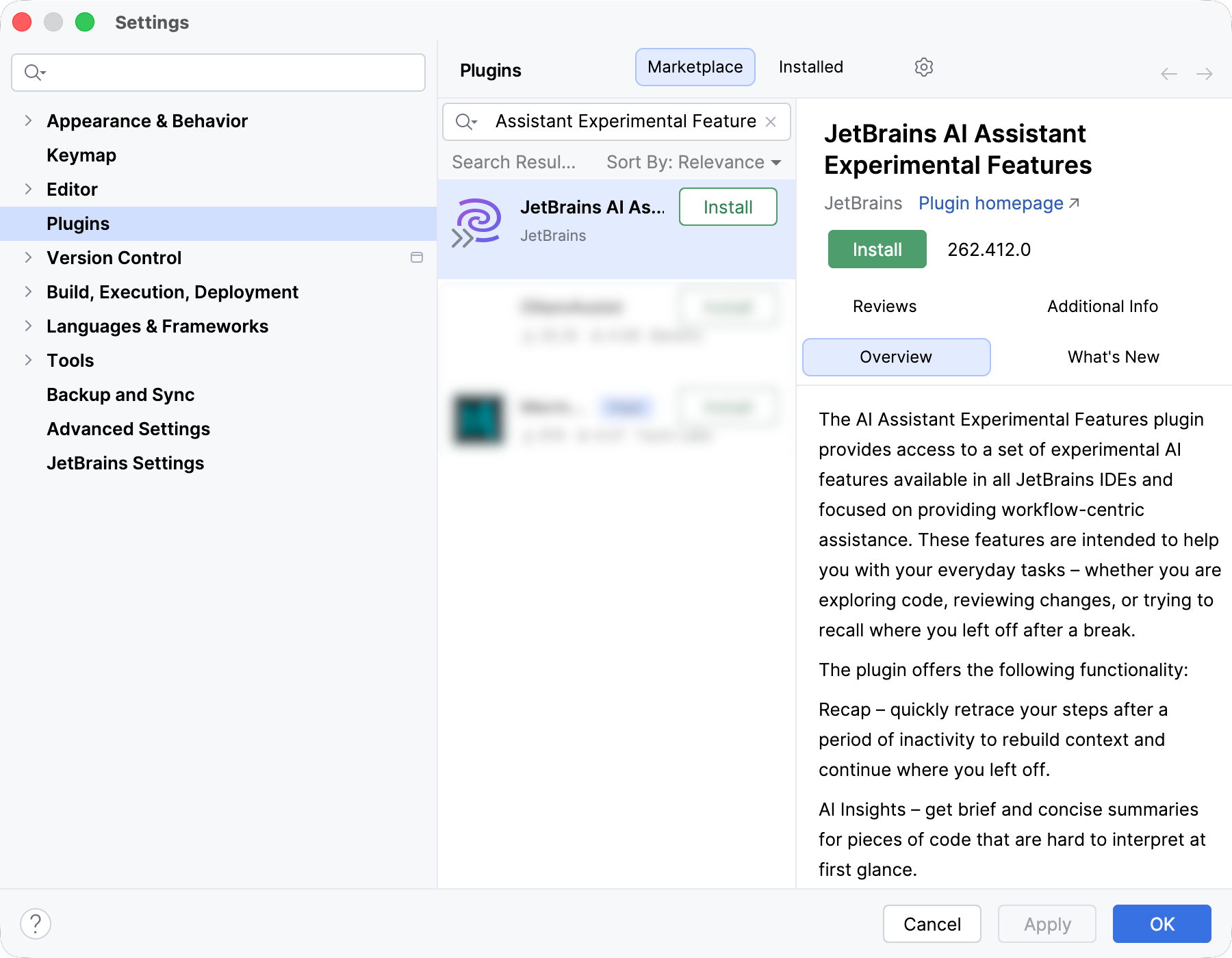 AI Assistant Experimental Features in the list of available plugins in the marketplace AI Assistant Experimental Features in the list of available plugins in the marketplace