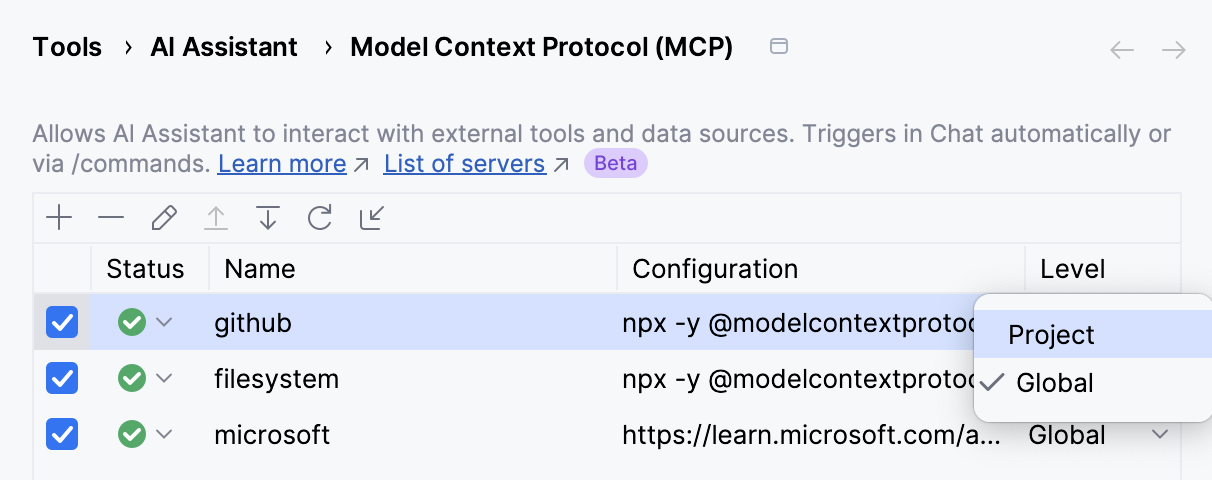 Change the MCP server level