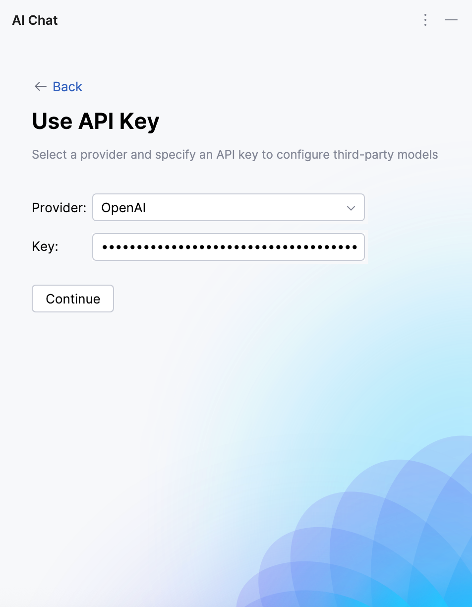 Specify provider and API key Specify provider and API key