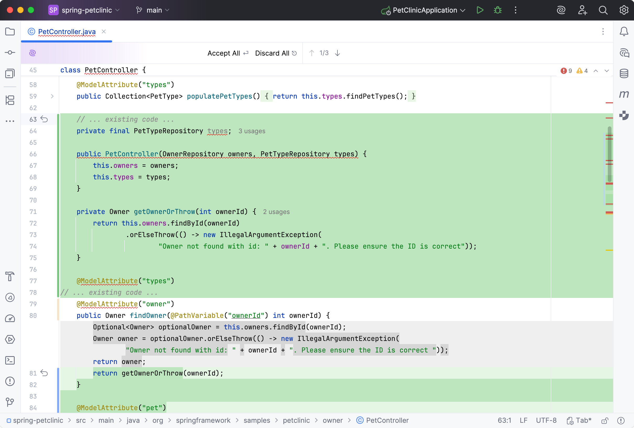 Diff tab with refactored code Diff tab with refactored code