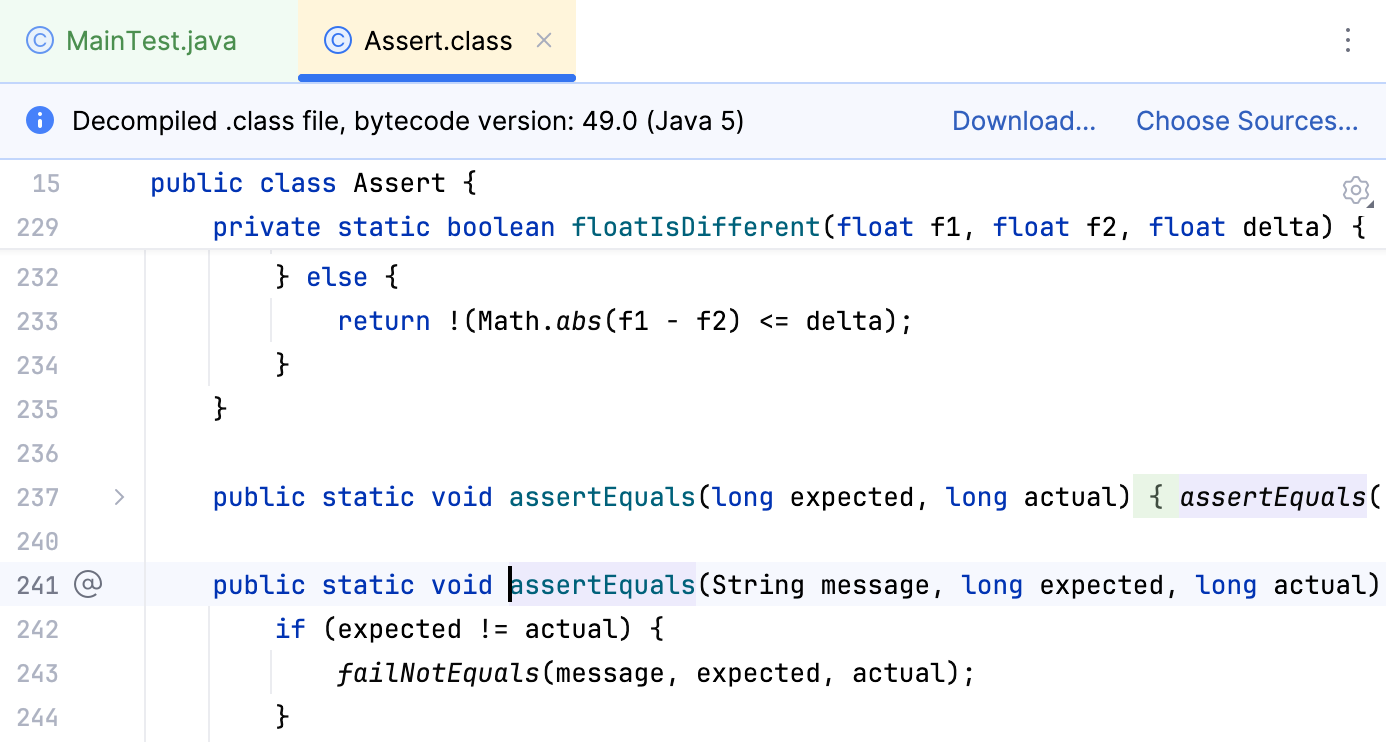Decompiled version of the JUnit class in