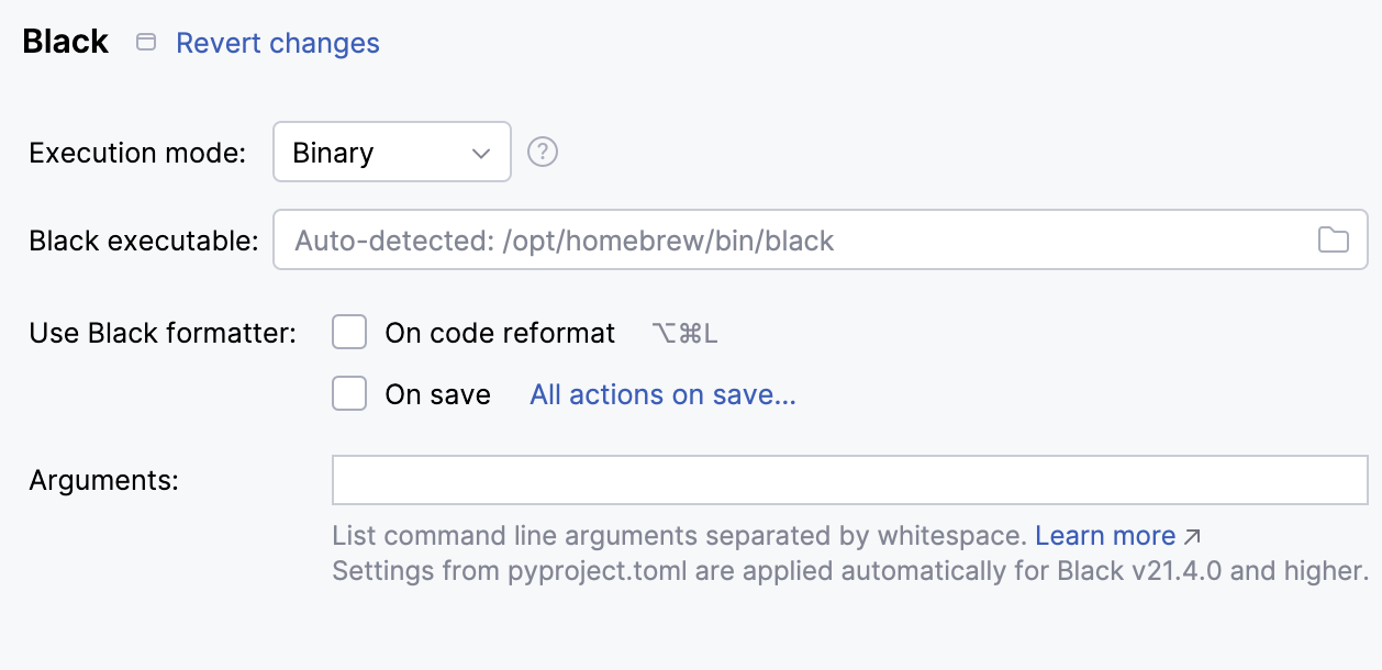 配置 Black 格式化器：二进制模式