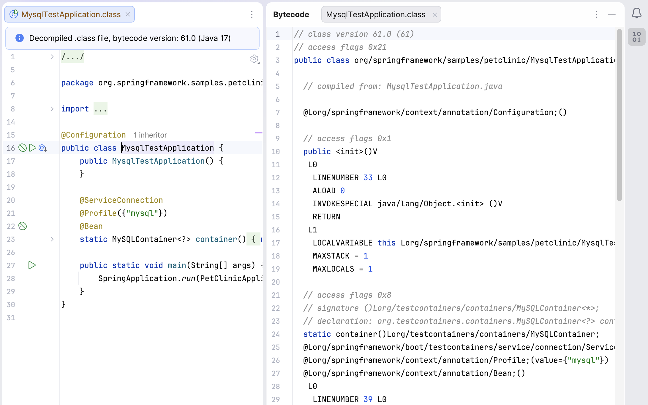 Compiled file opened in the bytecode viewer Compiled file opened in the bytecode viewer