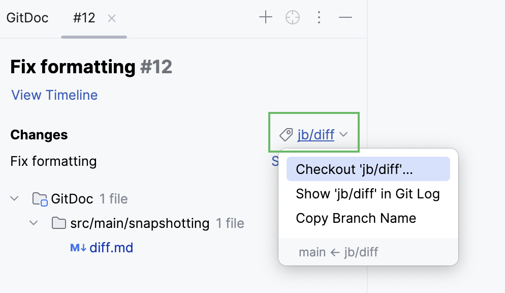 Checkout option in the pull request overview Checkout option in the pull request overview