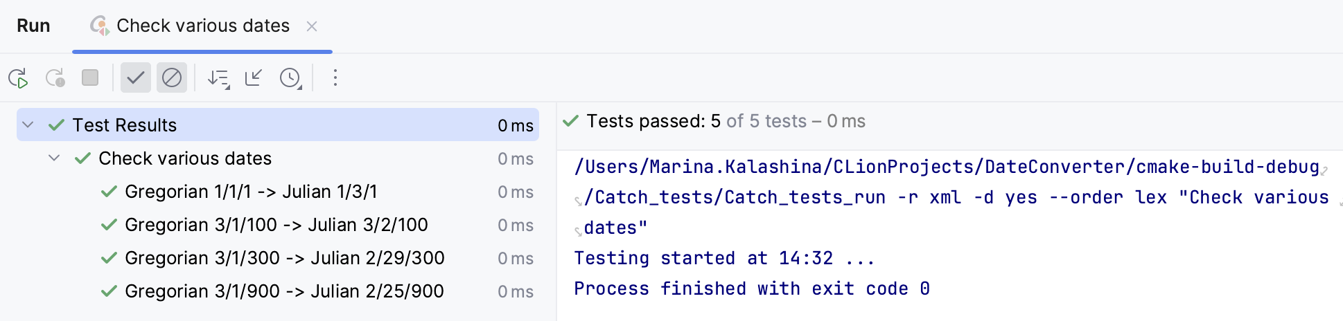 Catch tests results Catch tests results