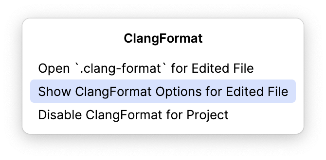 view ClangFormat settings for a file view ClangFormat settings for a file