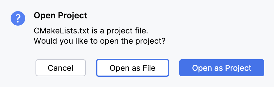 Opening CMakeLists.txt as project Opening CMakeLists.txt as project