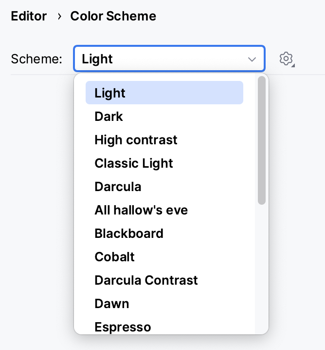 Select the color scheme Select the color scheme