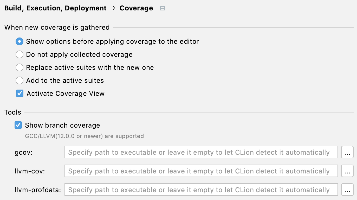 Code coverage settings Code coverage settings