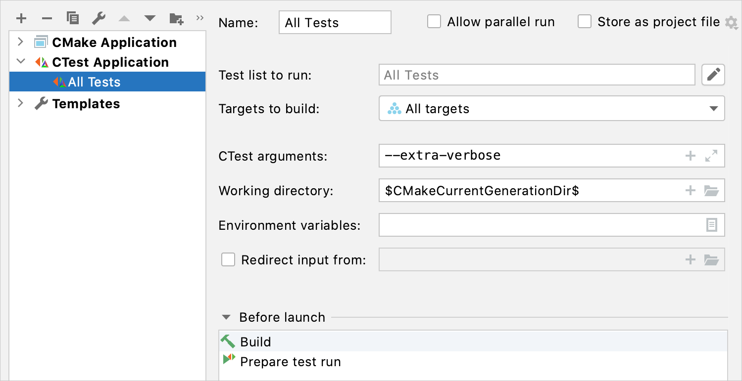 The automatically created configuration for CTests The automatically created configuration for CTests