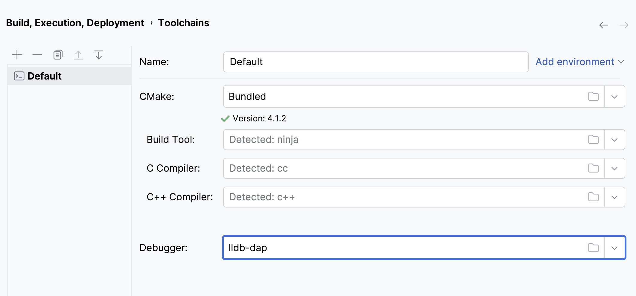 Selecting the DAP debugger in a toolchain