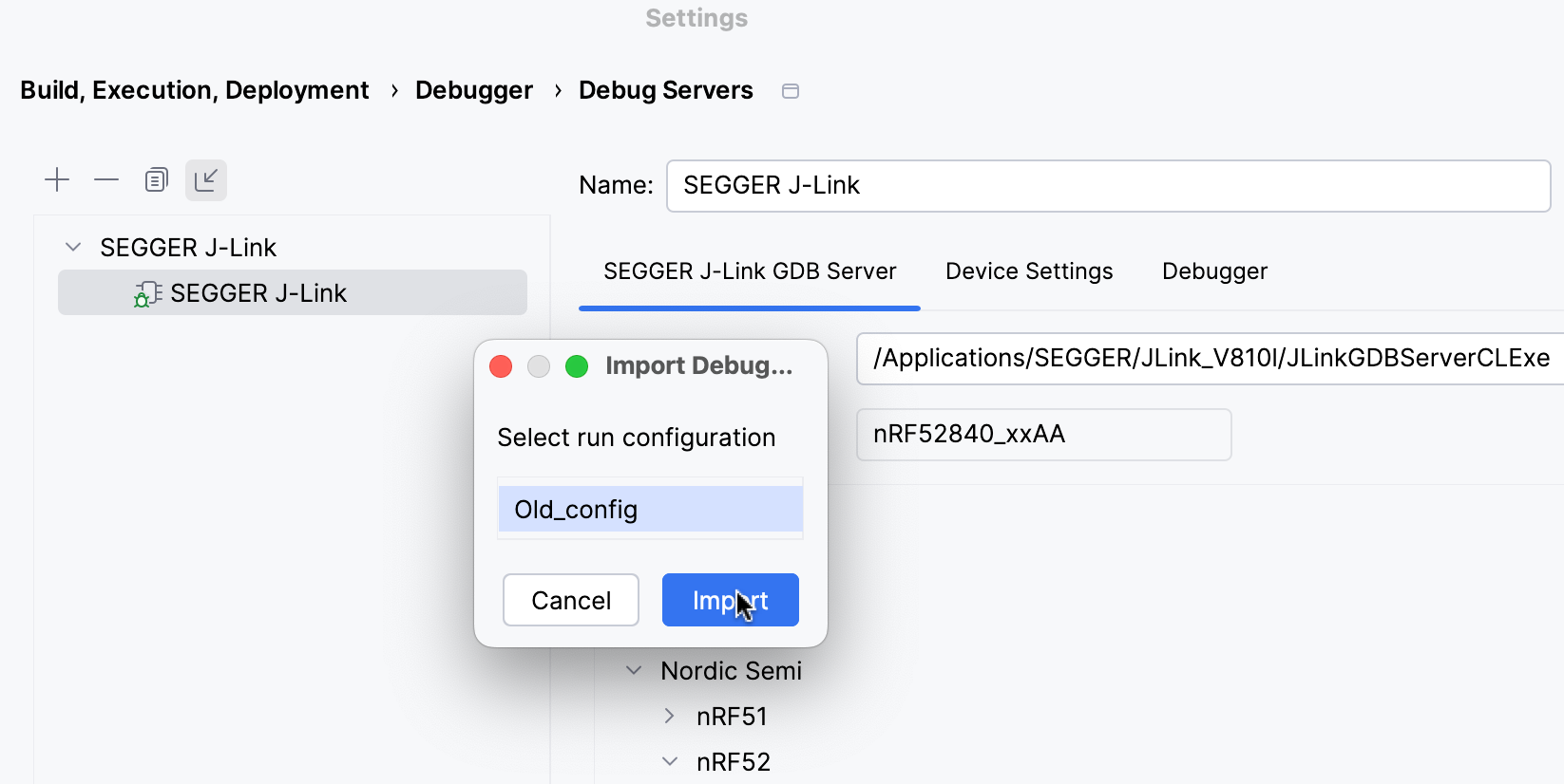 Import configuration button Import configuration button