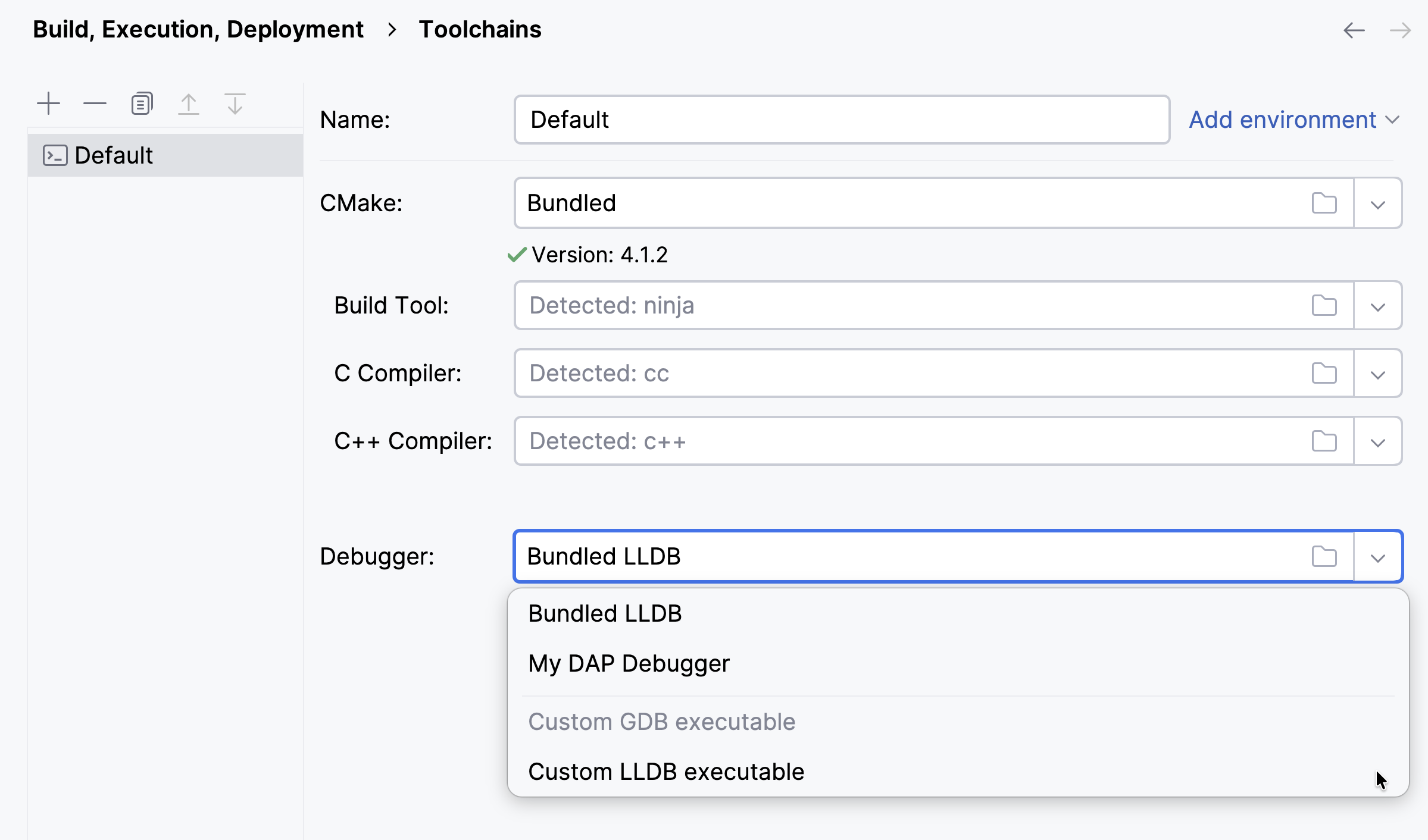 the Select debugger list